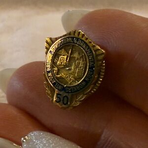 14K Gold and Blue Enamel Badge Lapel Pin 50-Year  Commemorative Iron Workers
